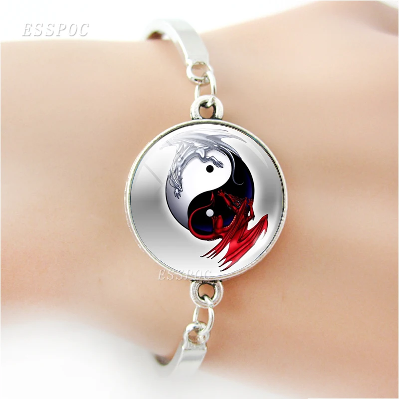 Yin Yang Cat очаровательный браслет Cothic стеклянный кабошон Tai Chi Taoism ювелирные изделия