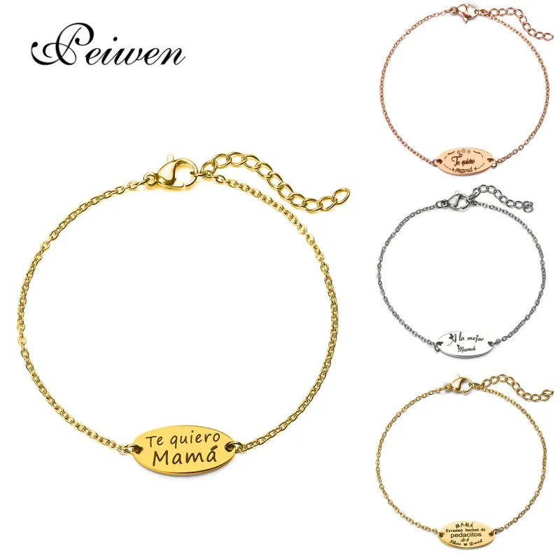 

Spanish Te quiero Mama Pendant Bracelet Stainless Steel Rose Gold Silver Color Bracelets For Women Love Mother Jewelry Gift