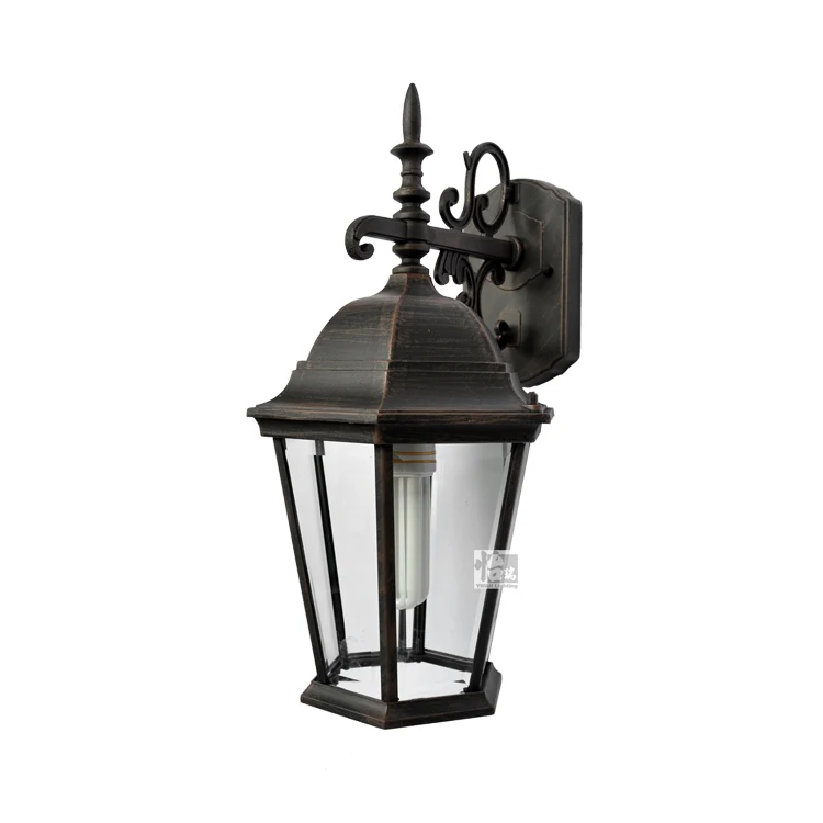 

European vintage bronze aluminum E27 LED bulb outdoor wall light fixture American retro waterproof red copper glass corrior lamp