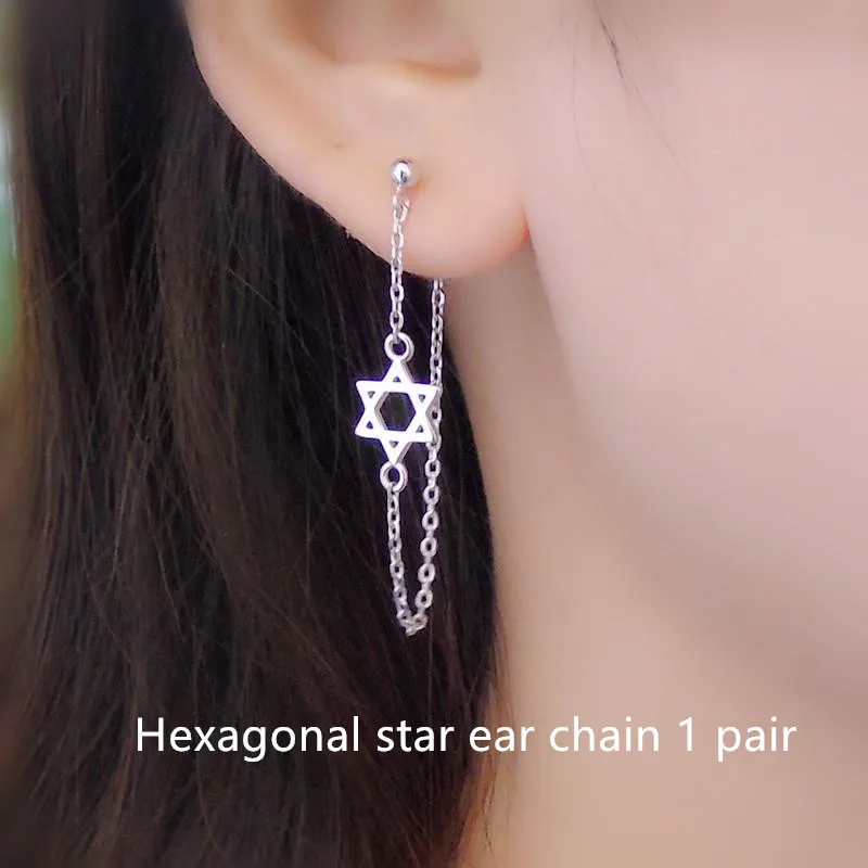 Hexagonal star 1pair Новинка 925, серебряные круглые серьги-Цепочки, сережки из стерлингового серебра, серьги с двумя отверстиями для ушей - Окраска металла: Hexagonal star 1pair