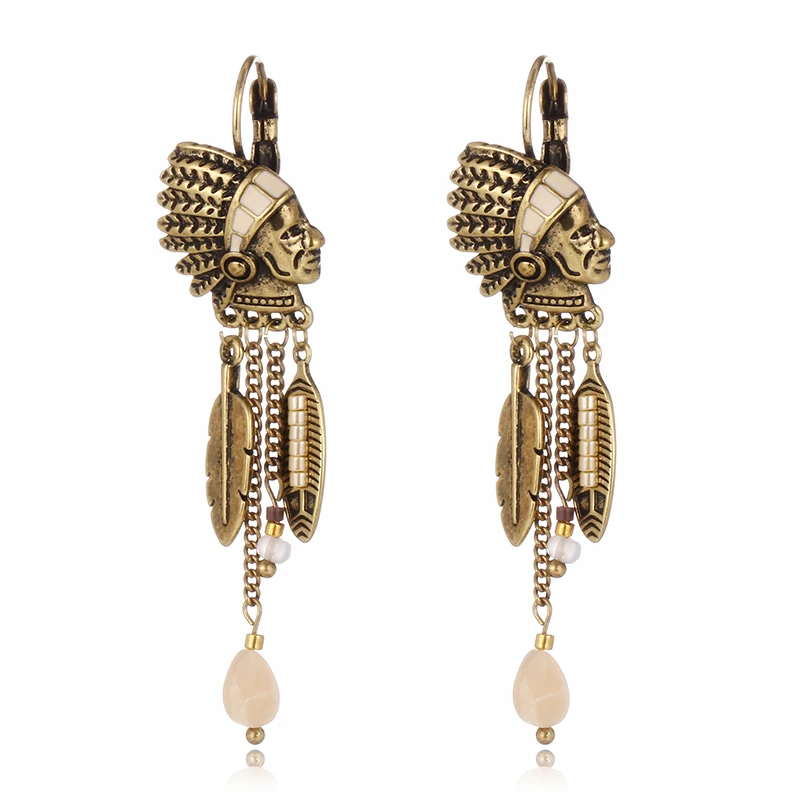 

Vintage Primitive Leaves Shape Drop Earrings Retro New Alloy Beads Long Tassel Dangle Earring for Women Fashion Jewelry