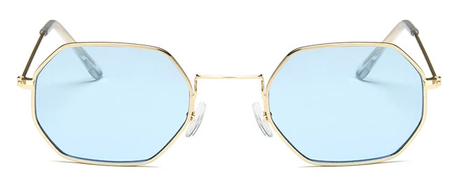 gold blue Yoovos, женские шестигранные солнцезащитные очки, металлические, женские, брендовые, дизайнерские, модные, без оправы, прозрачные, океанские линзы, солнцезащитные очки, UV400 - Цвет линз: gold blue