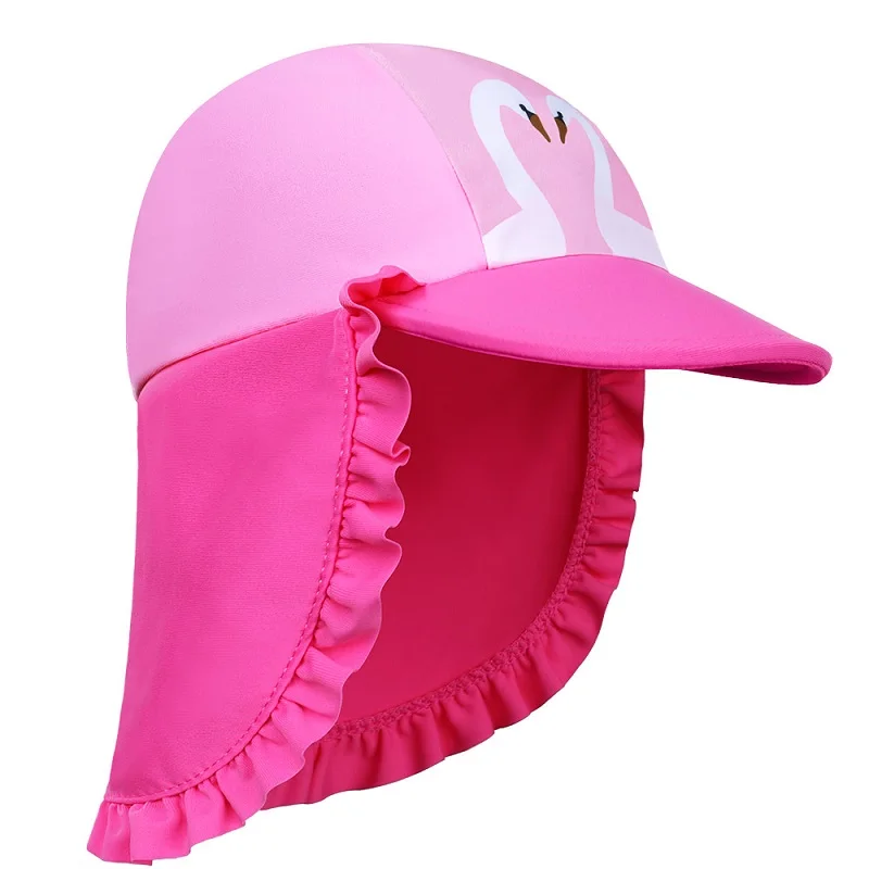 O004 pink Swan BAOHULU, Детские плавающие шапки,, плавающие шляпы от солнца, фламинго, узор, Пляжные шапки, Детские плавающие шапки ming для мальчиков и девочек 6 месяцев-6 лет - Цвет: O004 pink Swan