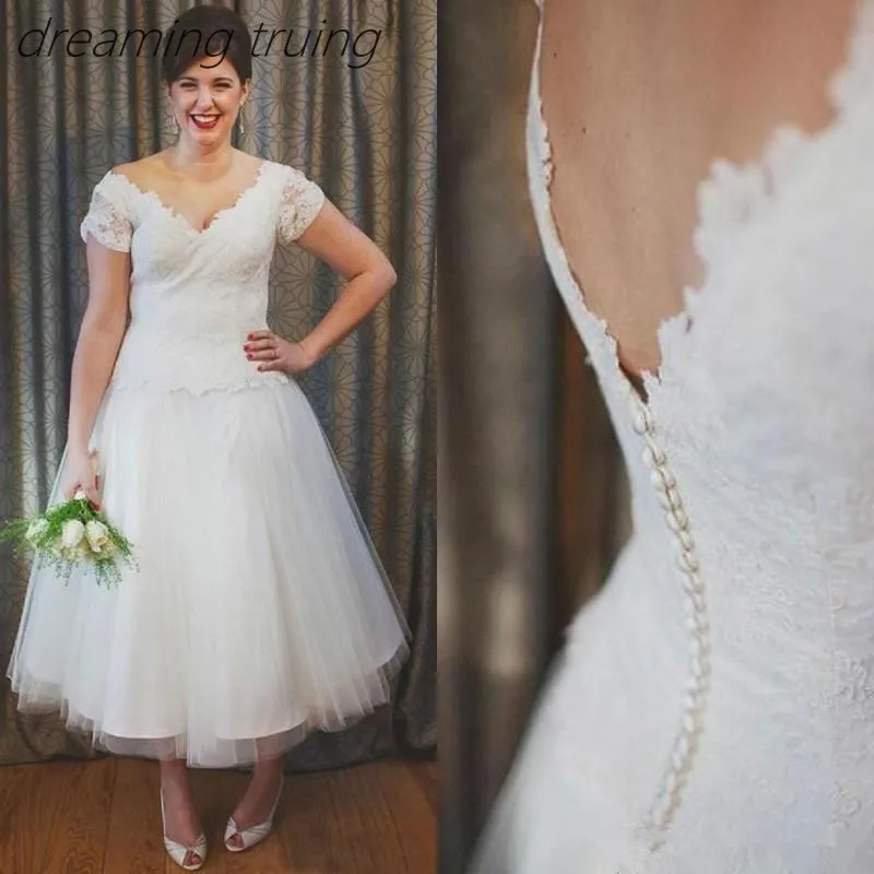 Винтажное свадебное платье длиной до колена 1950 s Пляжное кружевное с короткими