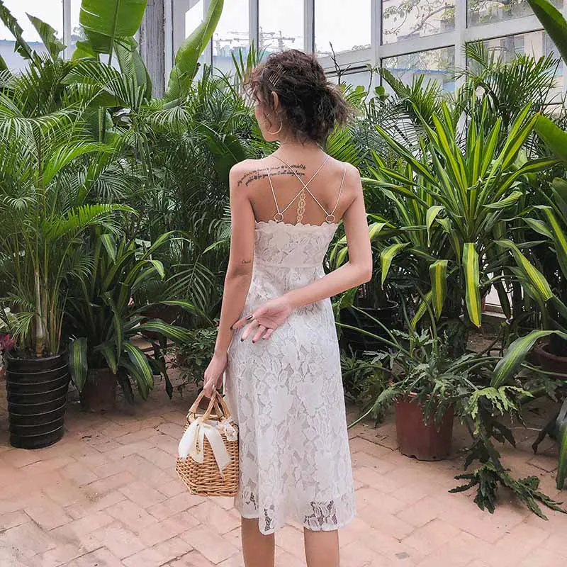 2019 Новое поступление летнее женское кружевное платье с открытой спиной на