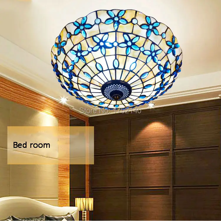 Средиземноморский Хрустальный витражный потолочный светильник сиреневого