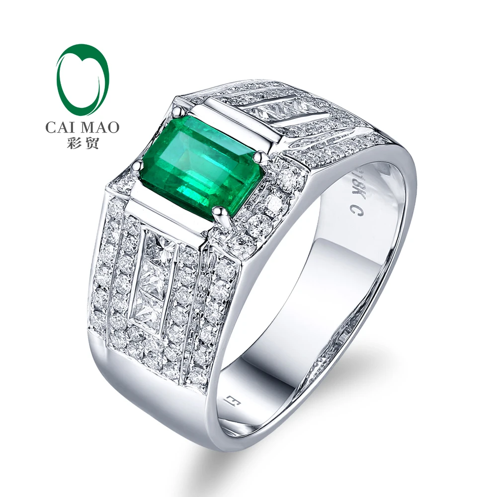 14K белое золото 1.05ct натуральный изумруд и 1.21ct бриллианты обручальное кольцо для