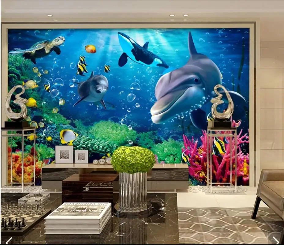 

3D Sea World Whale Fish Wallpaper Murals for Living Room Home Wall Mural Decals Wall Paper Rolls Custom Printed Photo Wallpapers