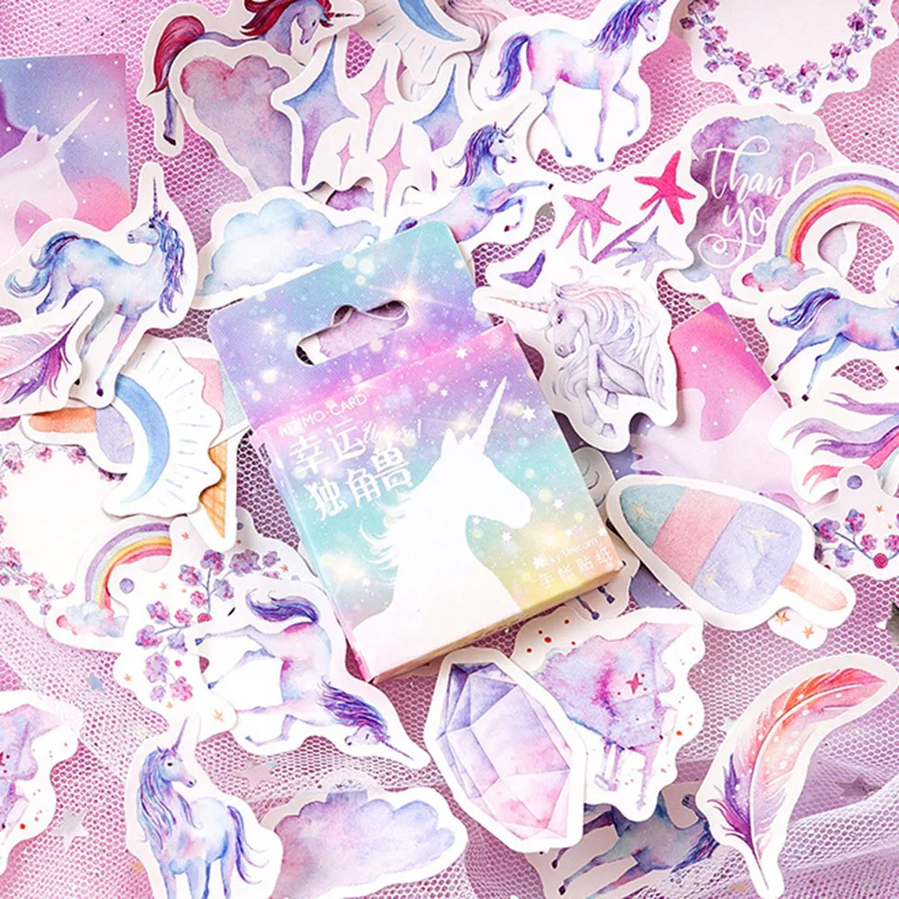 45 шт./упак. Kawaii канцелярские наклейки милый Единорог шаблон Скрапбукинг