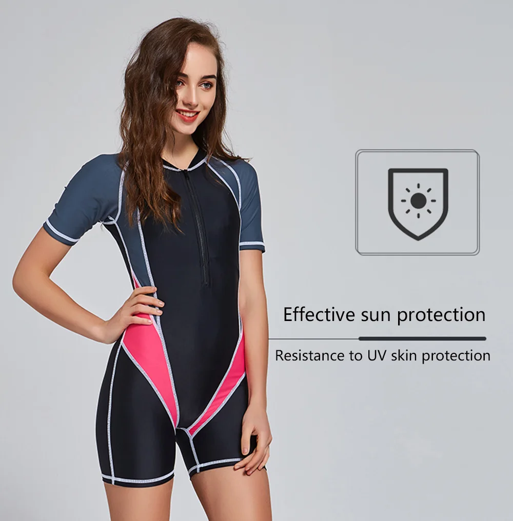 Цельный купальный костюм купальная одежда с коротким рукавом Rashguards боди с молнией одежда для серфинга Гидрокостюмы женские купальные костюмы Парусный Спорт Плавание