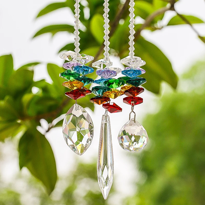 

H&D Chandelier Crystals Prisms Window Sun Catcher Collection Rainbow Octogon Chakra Suncatcher Decor Gift, Set of 3