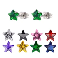 pe103 316l stainless steel stud earrings size 5mm star shape colorful aaa zircon vacuum plating no fade allergy free