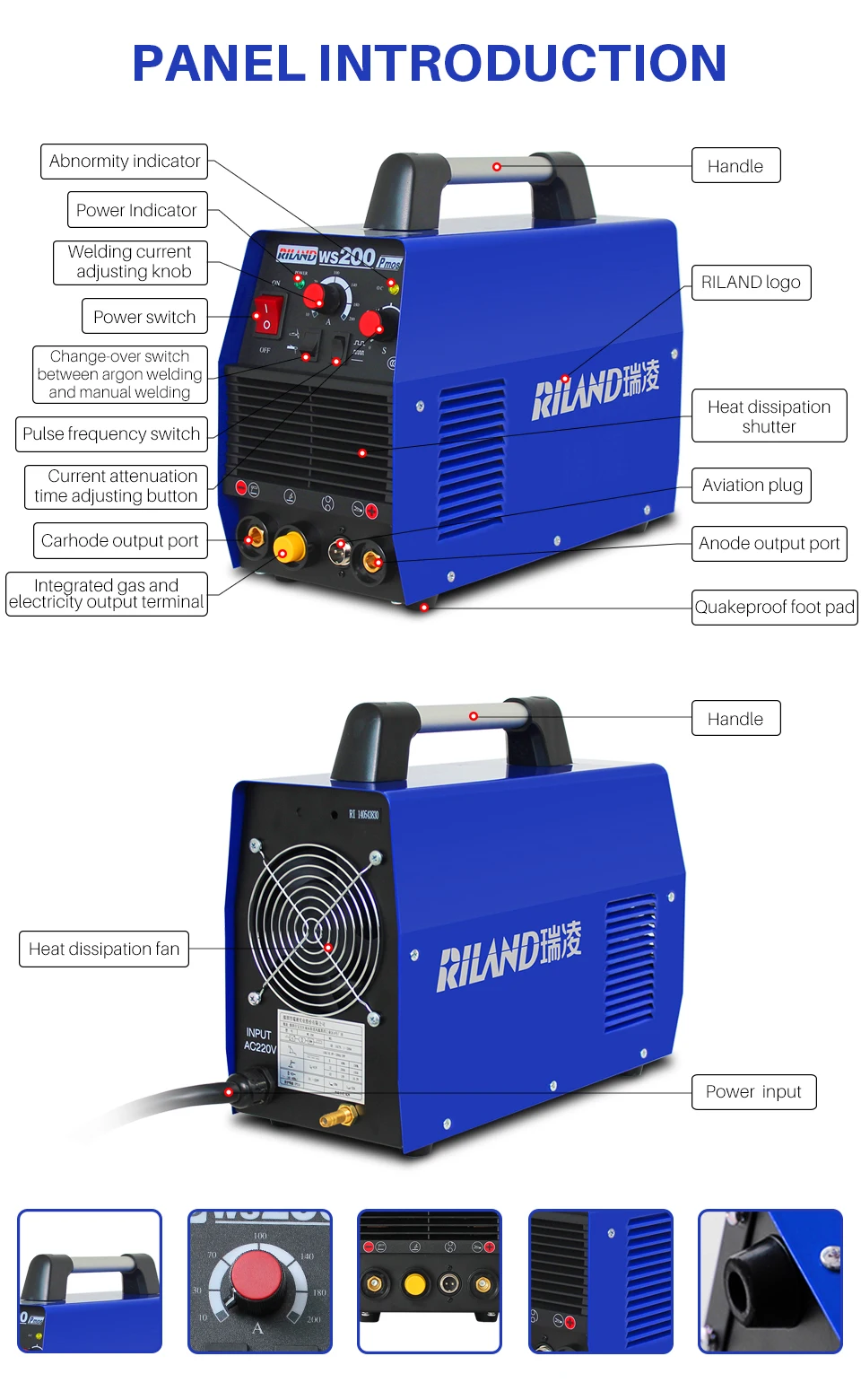 RILAND WS200P дуговая TIG Импульсная TIG сварочная машина многофункциональный портативный инвертор TIG сварочный аппарат аргоновая сварка