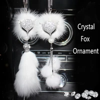 car rear view mirror charm crystal bling fox hanging ornament rhinestone interior decor crystal fox lucky charm pendant
