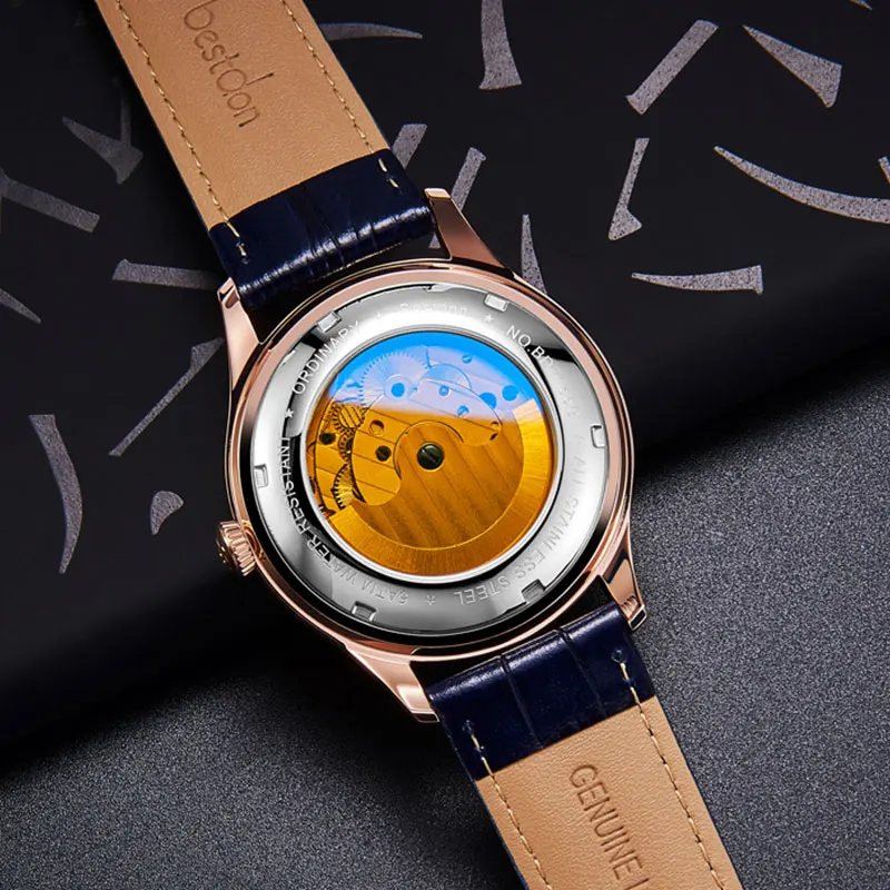 Мужские механические часы Bestdon Sapphire швейцарские роскошные брендовые Синие