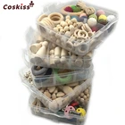 Деревянные кольца для вязания крючком в 5 упаковках, деревянные колышки для Кул, смешанные цвета, рандомные зажимы для вязания крючком, разные деревянные бусины, детские игрушки для прорезывания зубов сделай сам