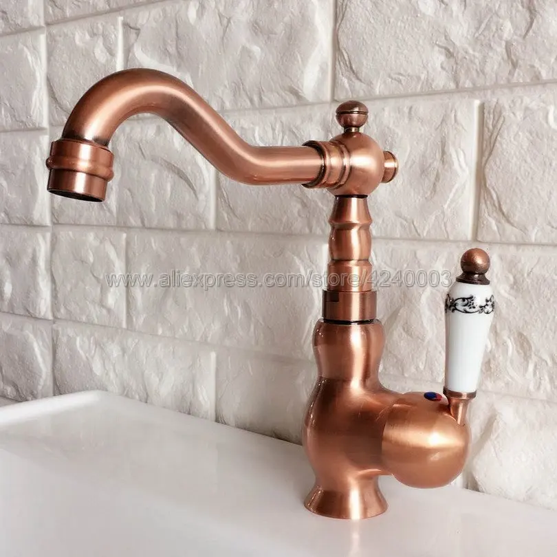 

Hot and Cold Swivel Bathroom Basin Faucet Brass Vessel Sink Water Tap Mixer Antique Red Copper Knf403