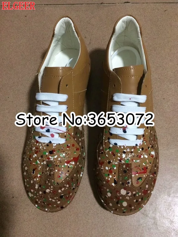 Hottest Man Printed Leather Genuine Low Top Flats Shoes Patchwork Mixed Color Sneakers Casual Suede Leisure |