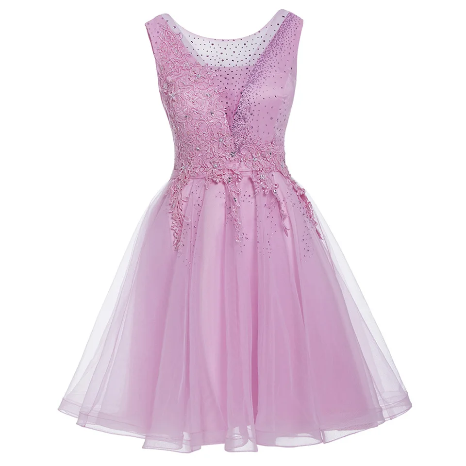 Pink Dressv appliques cocktail dress dark navy scoop neck sleeveless knee length a line beading homecoming short cocktail dresses - Цвет: Pink