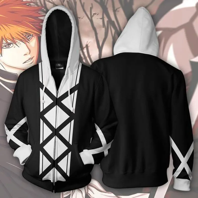 Аниме отбеливающая куртка Kurosaki ichigo косплей костюм унисекс толстовки свитшоты