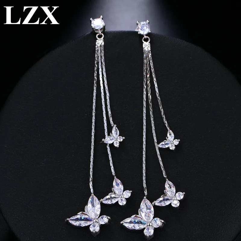 

Женские длинные серьги-кисточки в форме бабочки, с фианитом