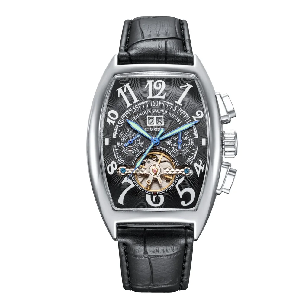 black silver black Tonneau Tourbillon механические часы мужские Роскошные водонепроницаемые Модные деловые Автоматические наручные часы relojes hombre - Цвет: black silver black
