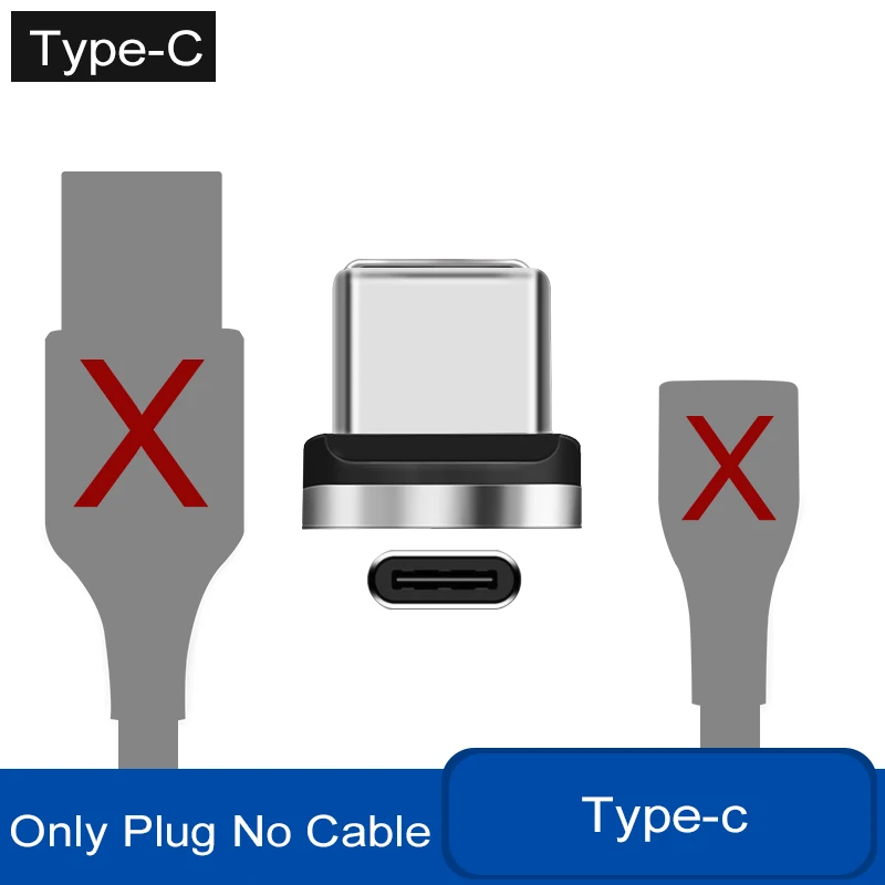 Магнитный usb-кабель 1 м 2 м, быстрая зарядка, USB type C, Micro Android, для samsung S10, зарядный кабель для iPhone 6, 6 S, 7, 8 Plus, XS MAX, XR - Цвет: only Type C Plug