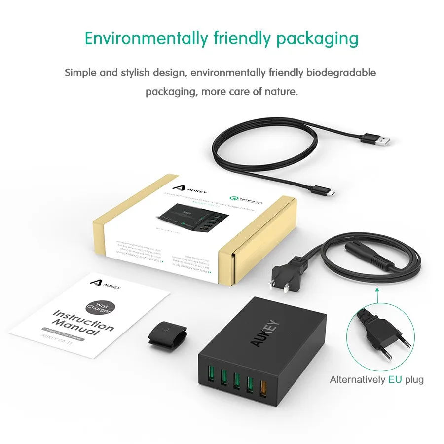 AUKEY USB зарядное устройство 5 порты и Вт разъёмы 54 Зарядное для быстрой зарядки 2 0