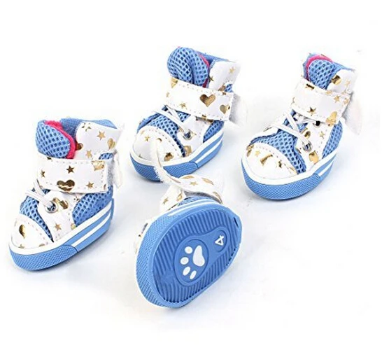 2 Pairs White Blue Heart Printed Mesh Antislip Sole Pet Dog Doggy Sports Shoes For dogs XS size 4 | Дом и сад