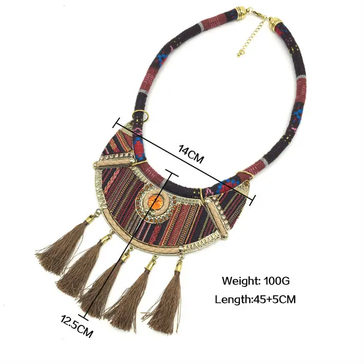 Hot New women bohemian necklace&amppendants camel fringe choker necklace za tribal ethnic boho jewelry mujer vintage tassel bijoux |