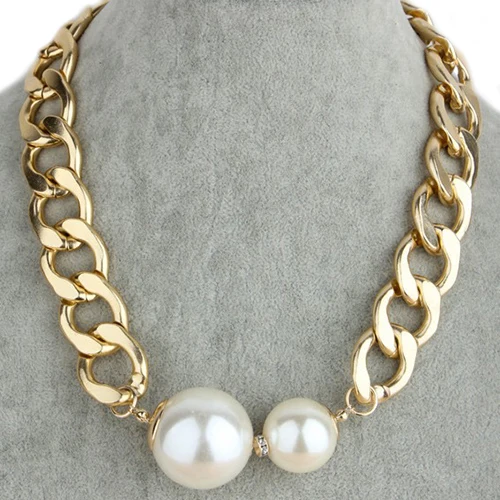 Hot sell Fashion Designed Sexy Chain Golden Choker Statement Big Pearls Necklace 6791 | Украшения и аксессуары