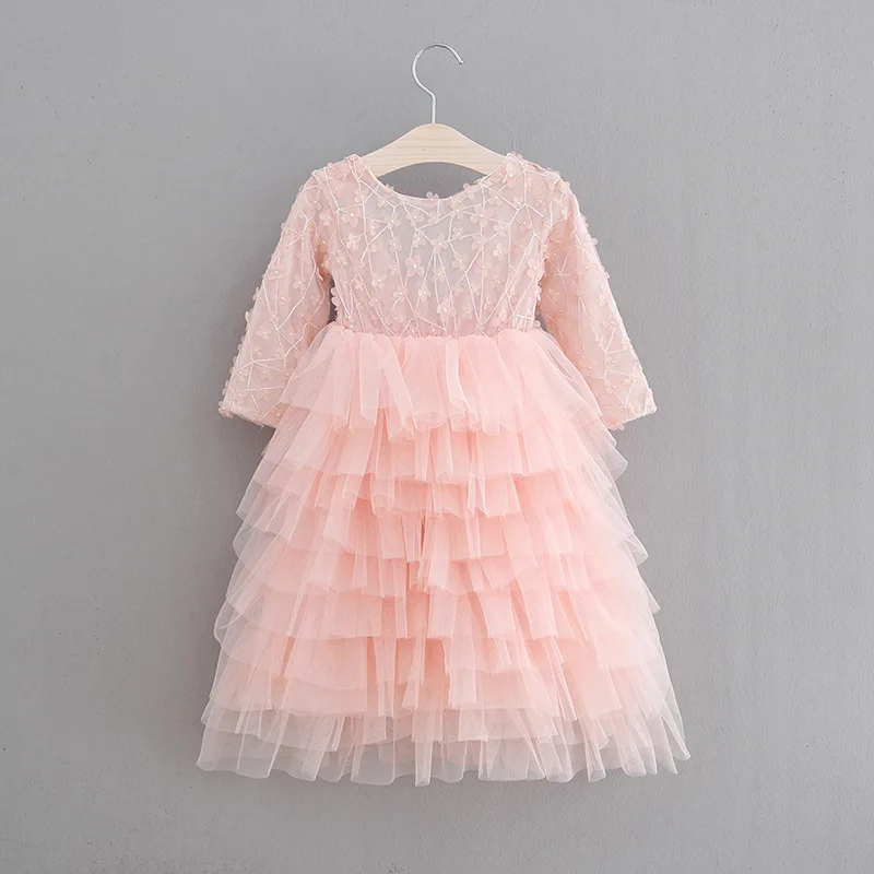 2018 Baby Girls Applique Flowers Tutu Lace Multi Color Dress Children Ruffles Backless Holiday Party Wholesale | Детская одежда и