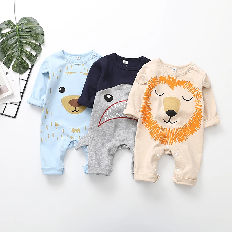 fashion brand Baby Boy Girl Shark Lion cub cartoon animal printing Romper Playsuit spring autumn Clothes cute Outfits | Детская одежда