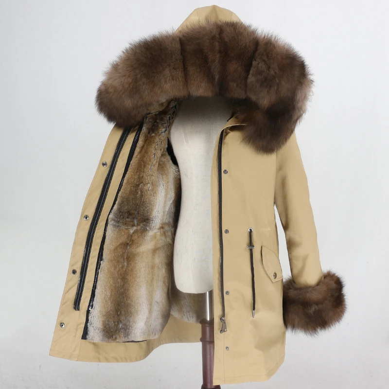 OFTBUY Long Waterproof Parka Real Fur Coat Natural Fur Collar Hood Winter Jacket Women Rabbit Fur Liner Thick Warm Detachable