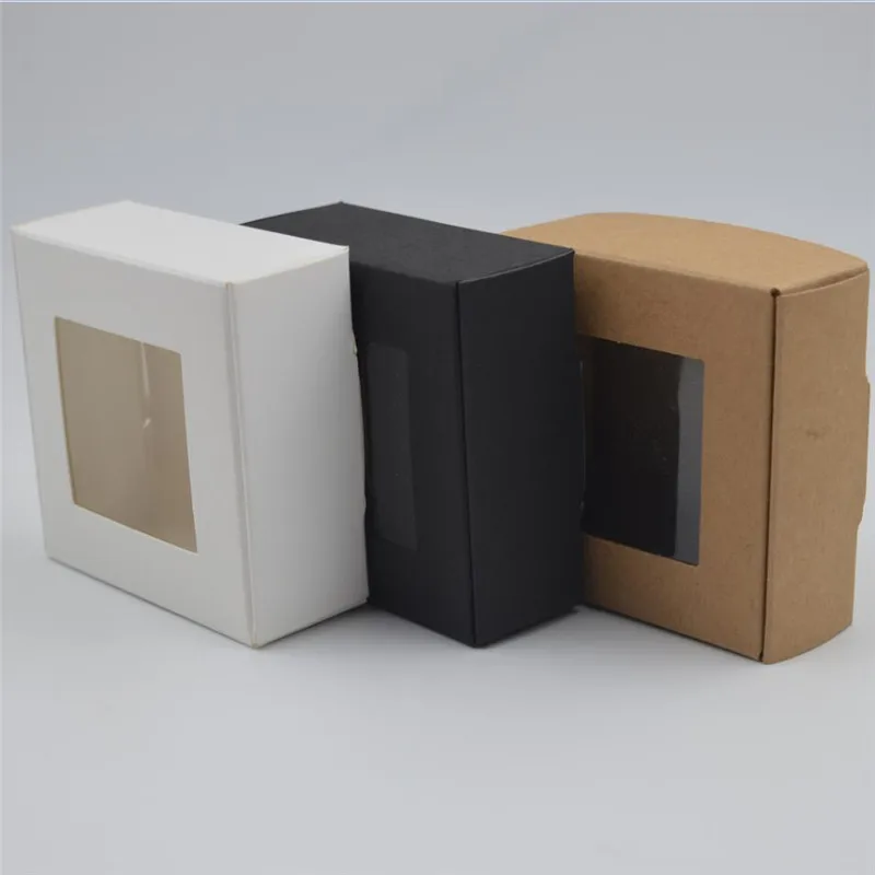 

30pcs foldable paper box kraft with pvc window black craft wedding favors and gifts candy box packing cardboard boxes package
