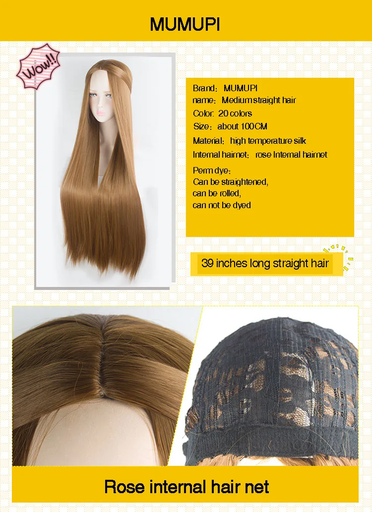 MUMUPI Cos Wig Blonde Blue Red Pink Grey Purple Hair for Party 100CM Long Straight Synthetic cosplay Wigs for Women