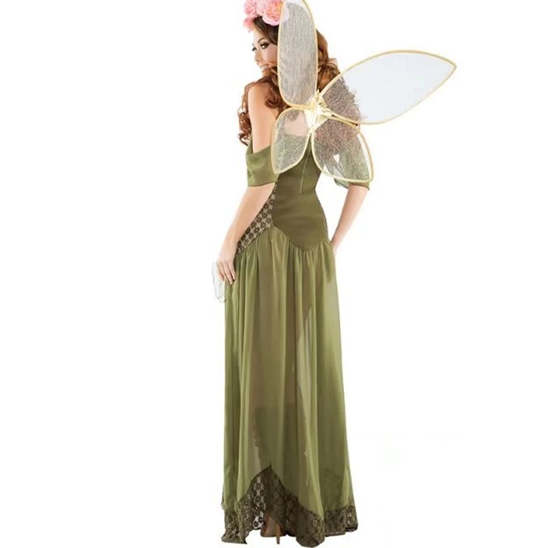 

Flower Fairy Dress and Wing Women Set Drem Fairy Maiden Flower Elves Dresses Cosplay Uniforms Halloween Costumes for Women