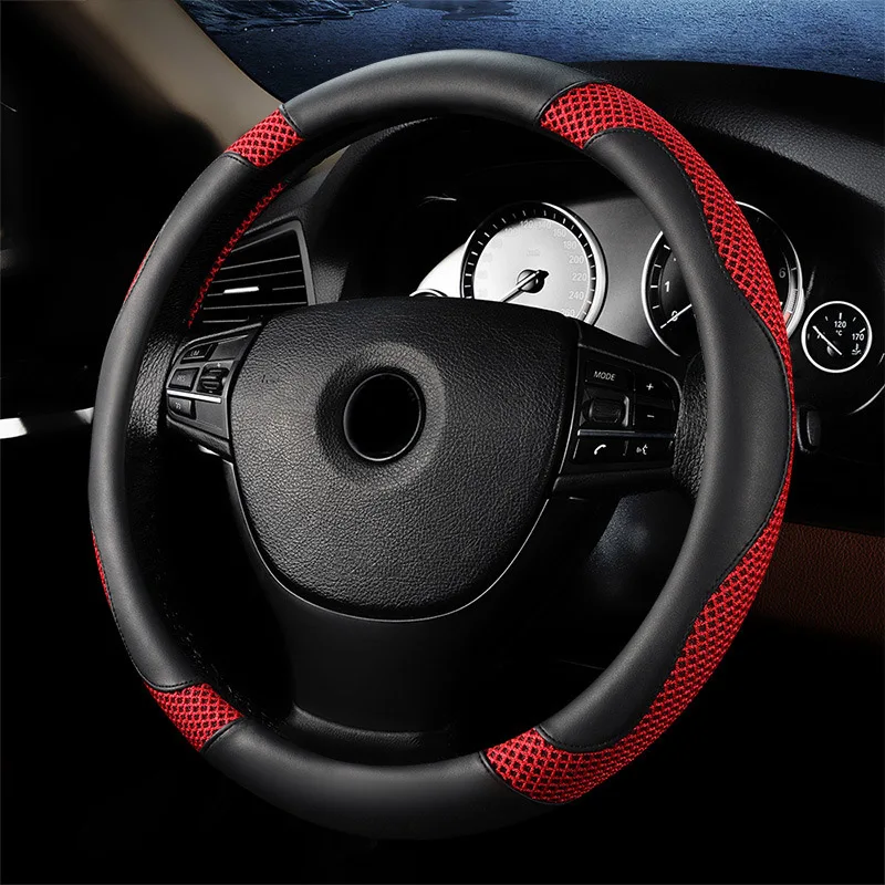 

Hot Summer Steering Wheel Cover Breathable Anti-Slip Leather Cover for Car Truck SUV BX