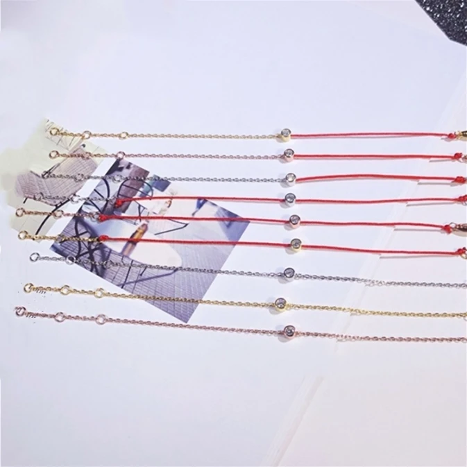 925 серебряные женские красная веревочная нить строка браслеты серебро/розовое