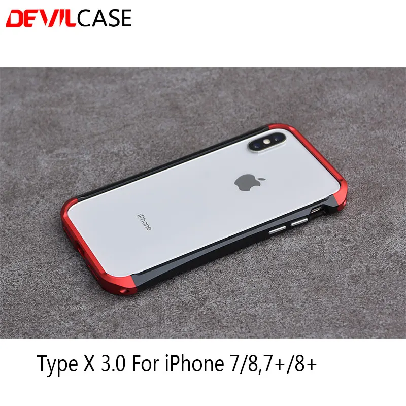 DEVILCASE For iPhone 7 8 Plus TYPE X 3.0 Cellphone Bumper + Back Tempered Glass Protector Aluminum with Plastic Mobile Cases |