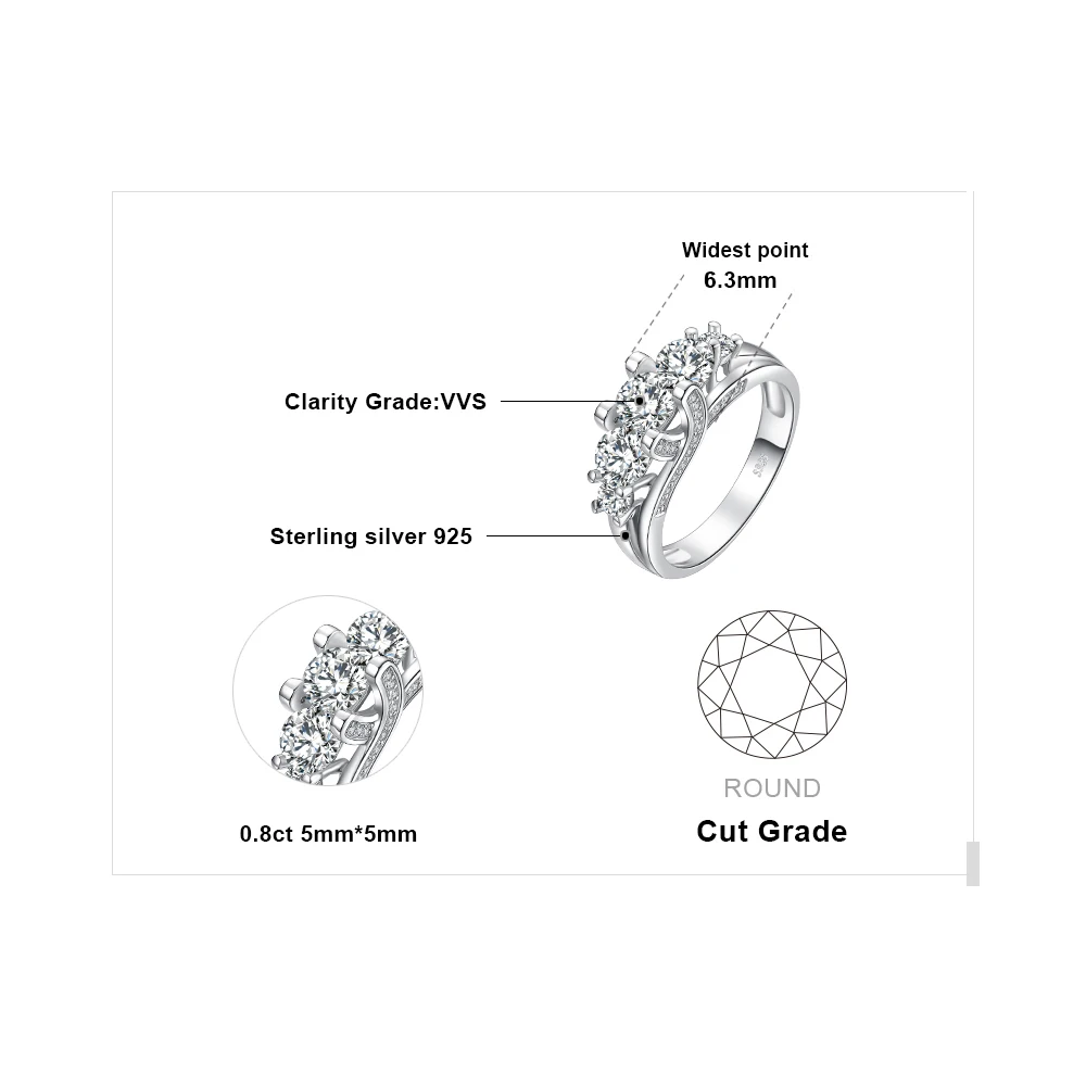 JewelryPalace Винтаж 3 камня 2.8ct кубического циркония свадебные Обручение кольцо