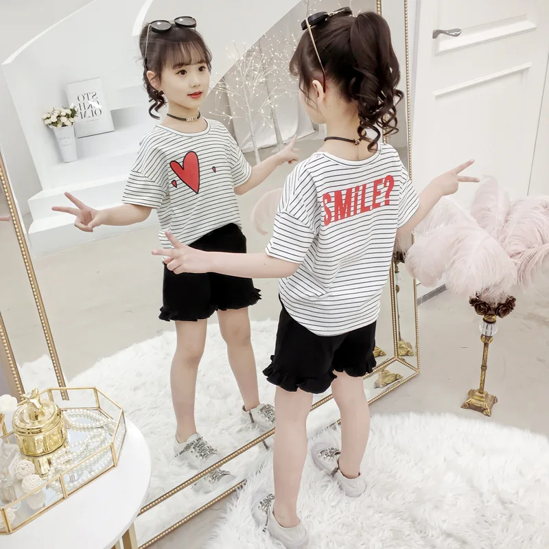 Спортивный костюм для девочек 4 12 лет короткий комплект рубашка и шорты летняя