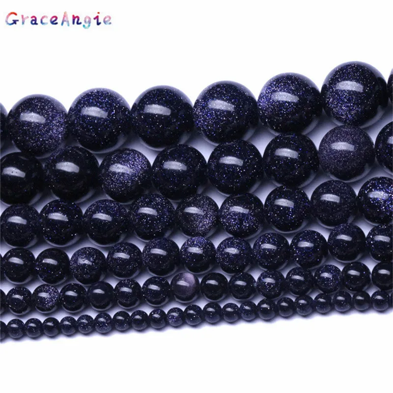 Natural Gold Sand Stone 4 6 8 10 12mm Loose Beads Blue Lava Bulk Bead For DIY Making Bracelet Necklace Jewelry | Украшения и