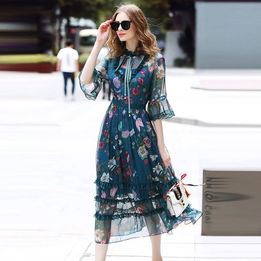 Оптовая продажа летнее платье в богемном стиле новое модное подиумное синее