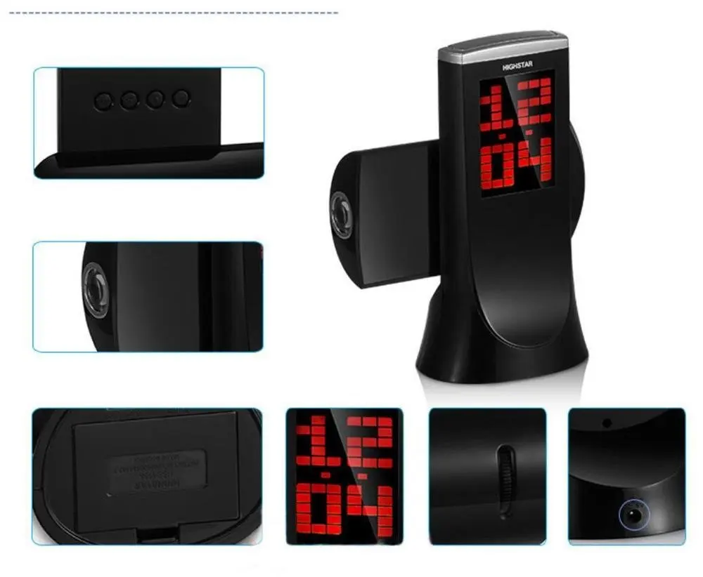 Проекционные часы 180 градусов вращения Повтор цифровые электронные настольные