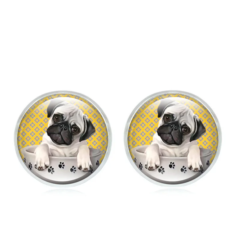 XUSHUI XJ мопса в чайной чашке стеклянный купольный кабошон серьги гвоздики