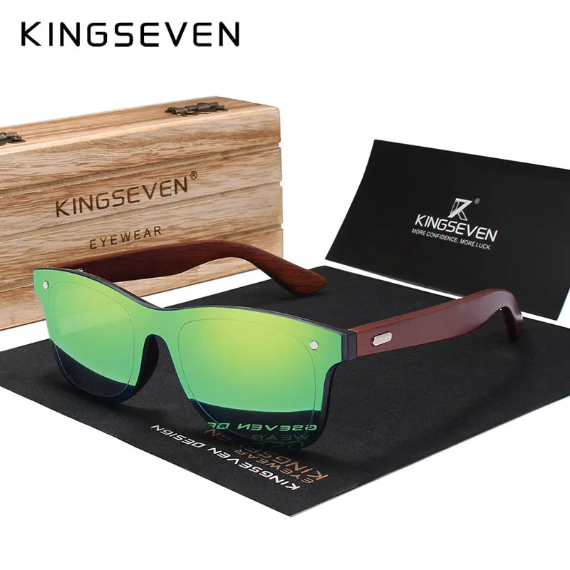 Green Wooden KINGSEVEN бренд палисандр Дизайн Роскошные солнцезащитные очки женские оригинальные деревянные ручной работы Солнцезащитные очки Мужские Модные Винтажные стиль - Цвет линз: Green Wooden
