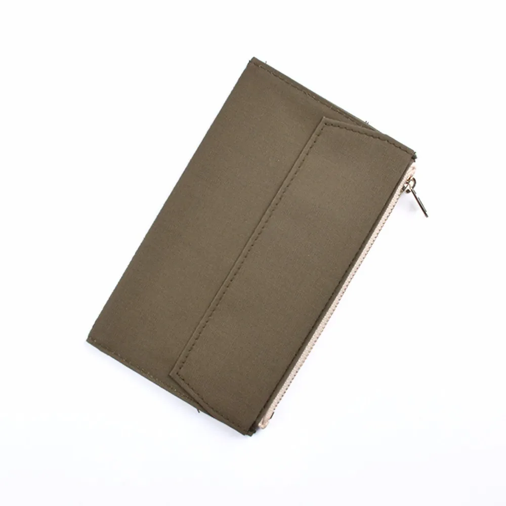 OliveGreen 168x100mm Тканевая сумка на молнии, карман в кожаном переплете, блокнот, планировщик, аксессуар, обычная сумка для хранения паспорта, папка для файлов, канцелярские принадлежности - Цвет: OliveGreen 168x100mm