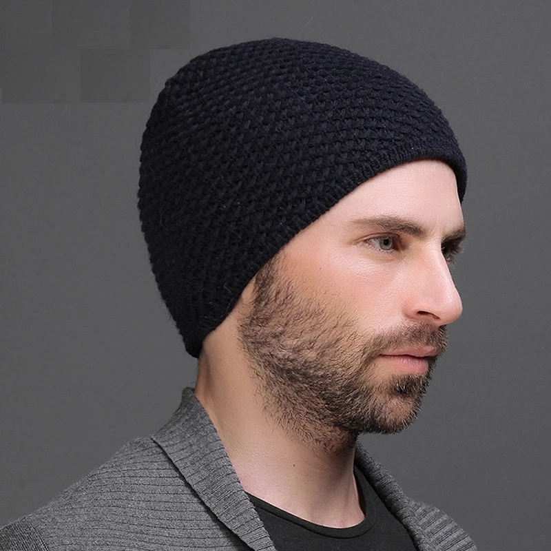

Men Knitted Hats Winter Double Layer Thicken Wool Hat Fashion Casual Male Skullies Beanies 3313