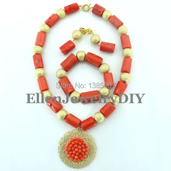 Big Size African Nigerian Wedding Beads Jewelry Set Coral Necklace W7363 | Украшения и аксессуары